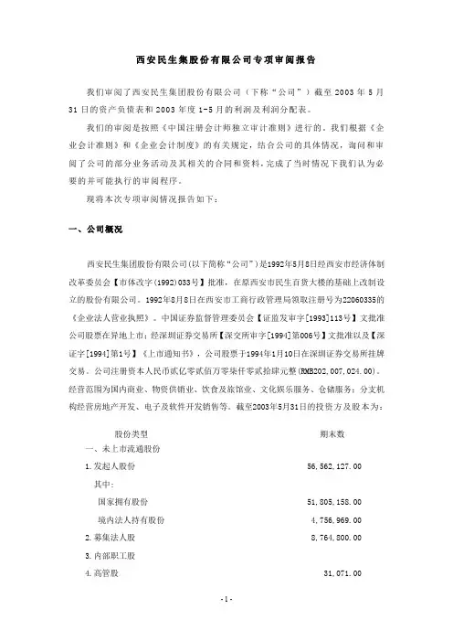 【实用文档】2019年最新西安民生集股份有限公司专项审阅报告