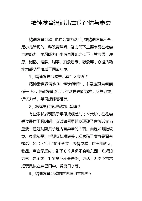 精神发育迟滞儿童的评估与康复