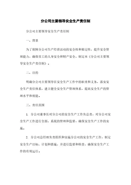 分公司主要领导安全生产责任制