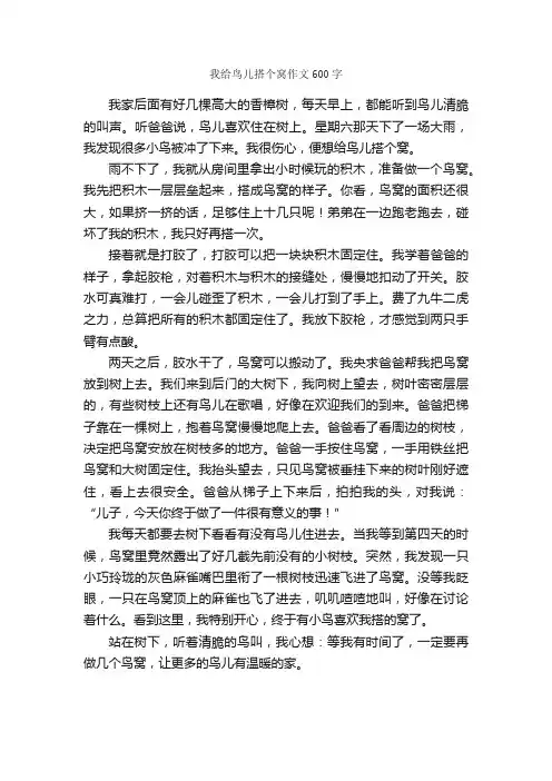 我给鸟儿搭个窝作文600字_描写动物的作文_