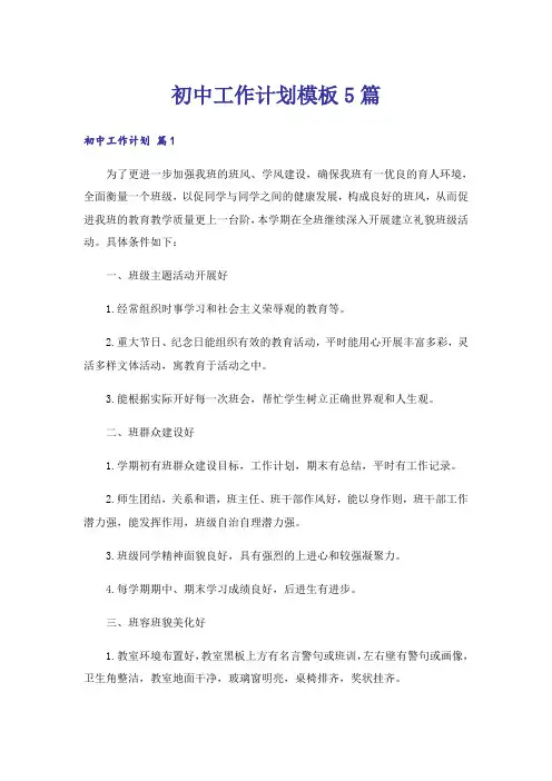 初中工作计划模板5篇