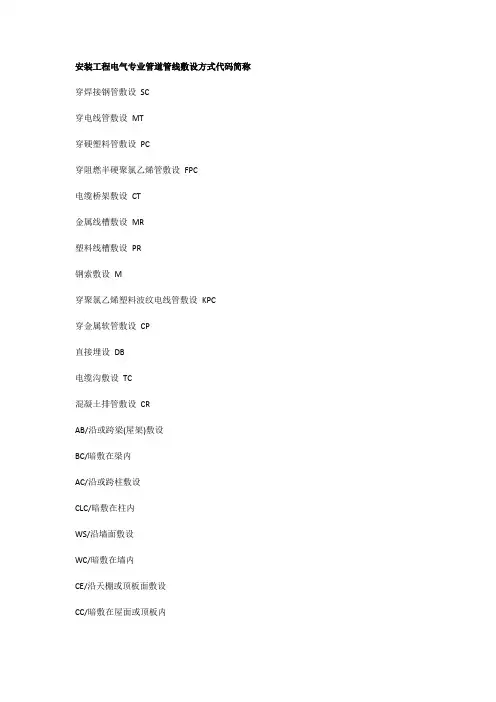 安装工程电气专业管道管线敷设方式代码简称