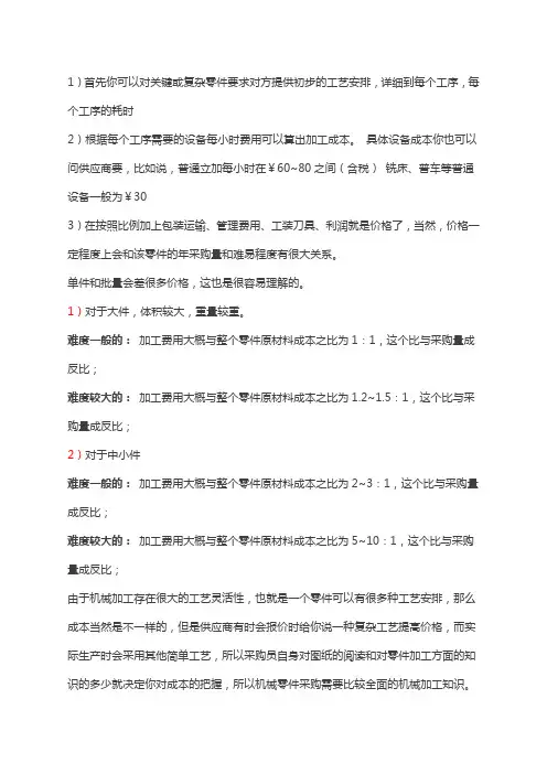 加工费用计算参考