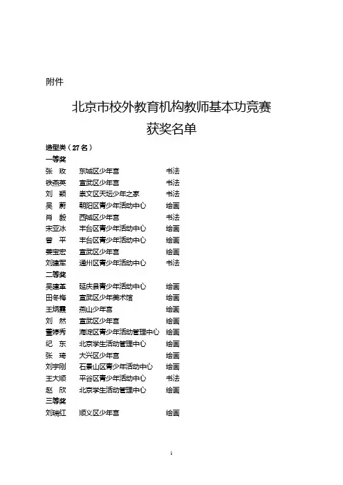 北京市校外教育机构教师基本功竞赛获奖名单
