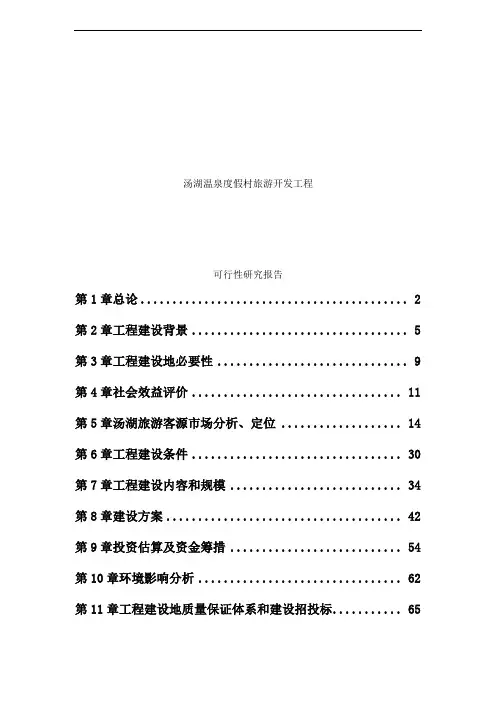 汤湖温泉度假村旅游开发项目可行性研究报告
