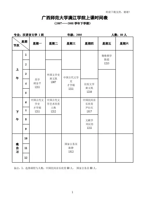 广西师范大学漓江学院上课时间表