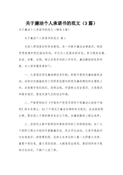 关于廉洁个人承诺书的范文(3篇)