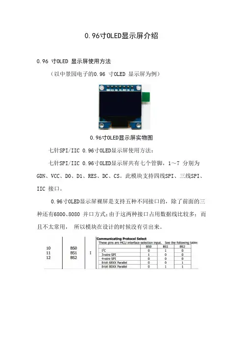 0.96寸OLED介绍第二讲