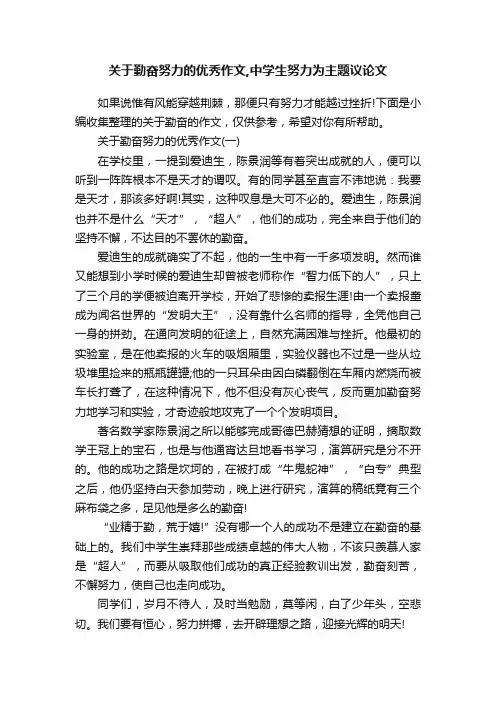 关于勤奋努力的优秀作文,中学生努力为主题议论文