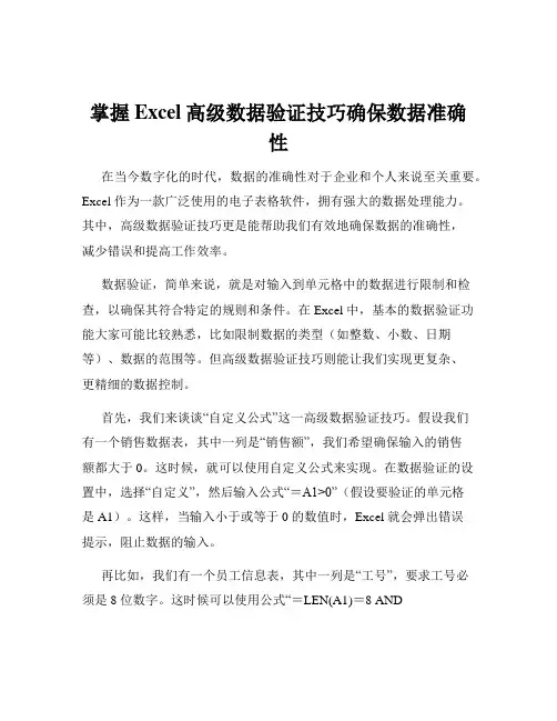 掌握Excel高级数据验证技巧确保数据准确性