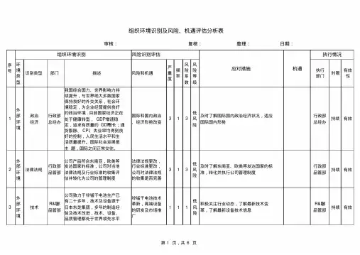 组织环境识别及风险机遇评估分析表