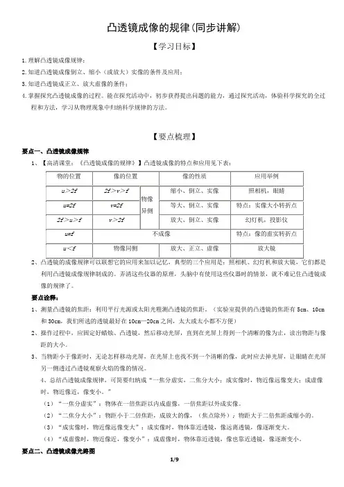 凸透镜成像的规律(同步讲解)(教师版)