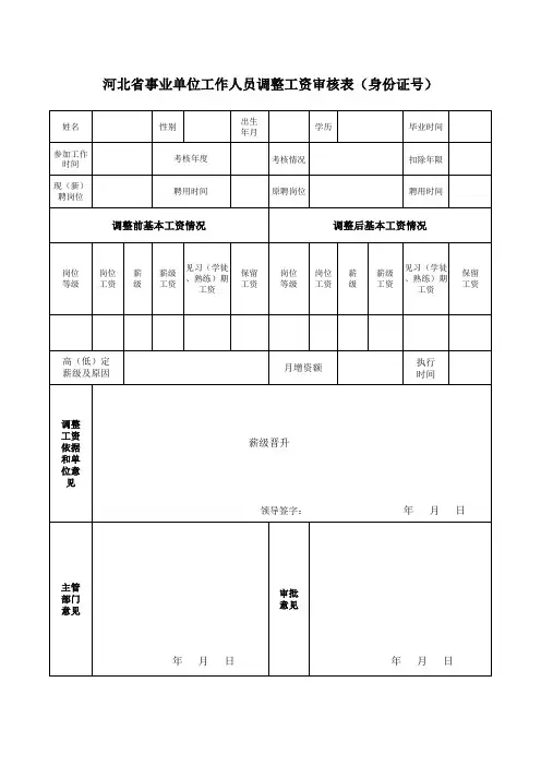 河北省事业单位工作人员调整工资审批表-标准版