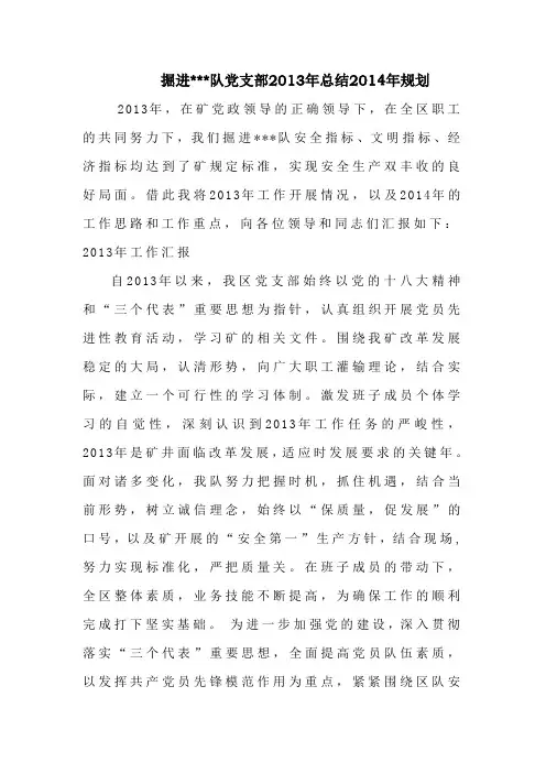 掘进队党支部2013年总结2014年规划