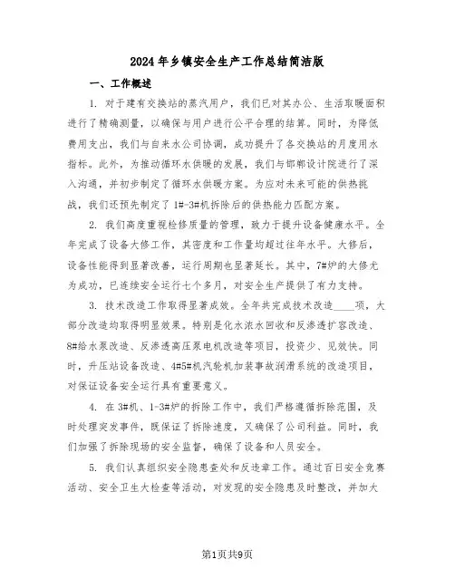 2024年乡镇安全生产工作总结简洁版（四篇）