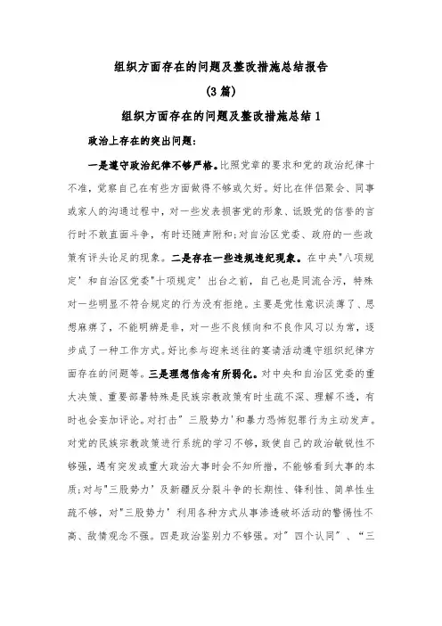 (3篇)组织方面存在的问题及整改措施总结报告