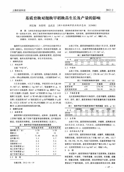 基质育秧对抛秧早稻秧苗生长及产量的影响