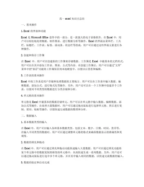 高一excel知识点总结