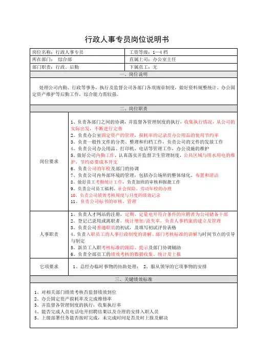 行政专员岗位说明书(已修改)