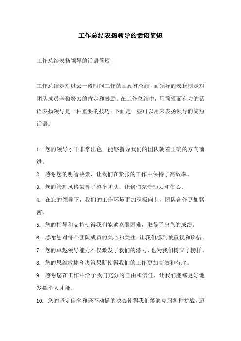 工作总结表扬领导的话语简短