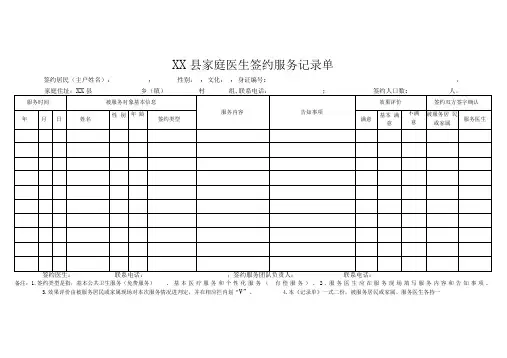 家庭医生签约服务记录单
