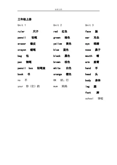 新颖人教版小学英语词汇,可直接打印练习