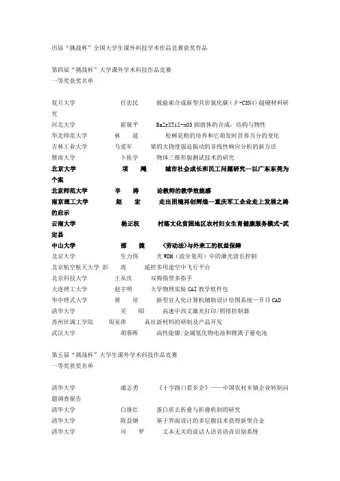 历届“挑战杯”全国大学生课外科技学术作品竞赛获奖作品