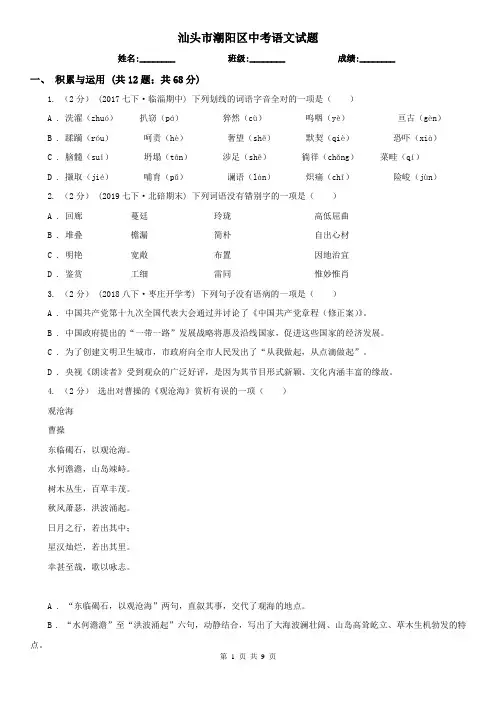 汕头市潮阳区中考语文试题