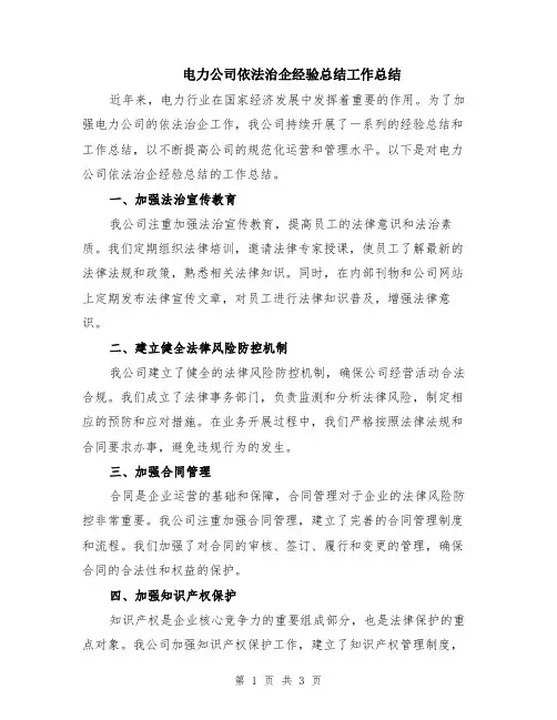 电力公司依法治企经验总结工作总结