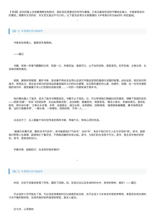 中考满分作文800字：有你陪伴真好