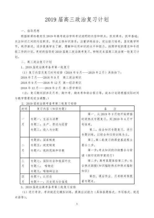 2019届高三政治复习计划