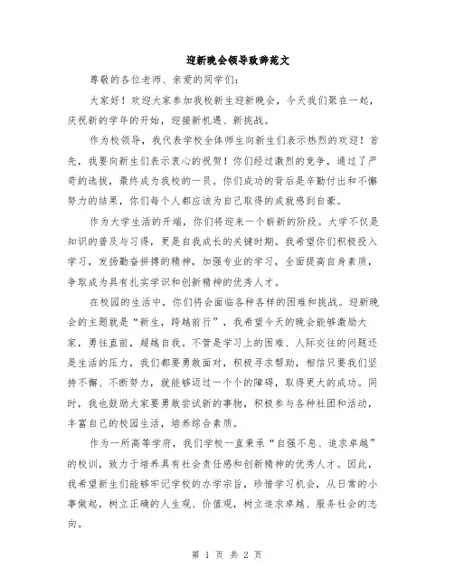 迎新晚会领导致辞范文