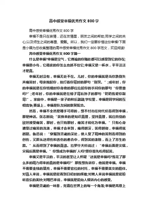 高中感受幸福优秀作文800字