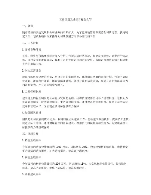 工作计划及业绩目标怎么写