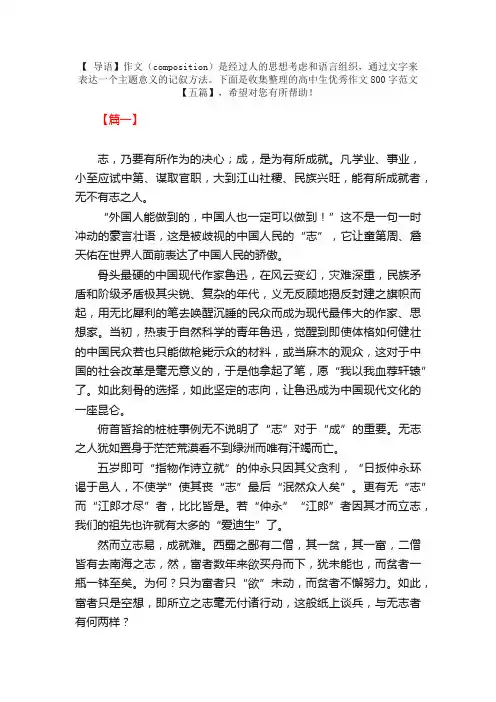 高中生优秀作文800字范文【五篇】
