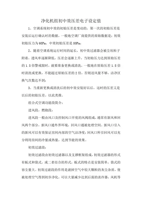 净化机组初中效压差电子设定值