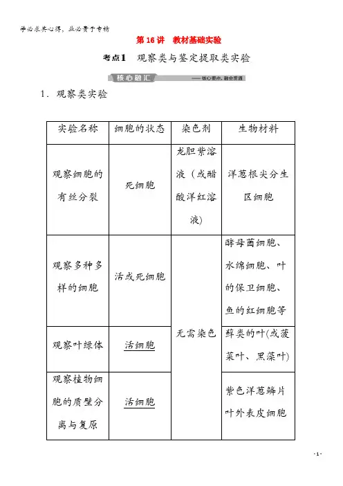 2020版高考生物二轮复习第16讲教材基础实验教案