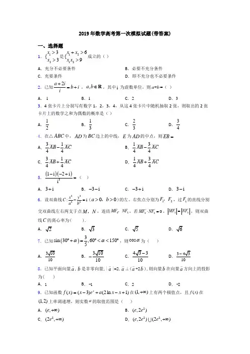 2019年数学高考第一次模拟试题(带答案)