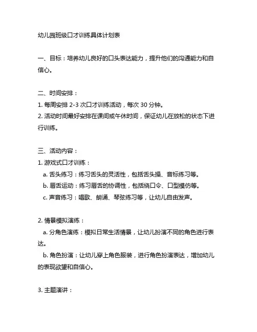 幼儿园班级口才训练具体计划表