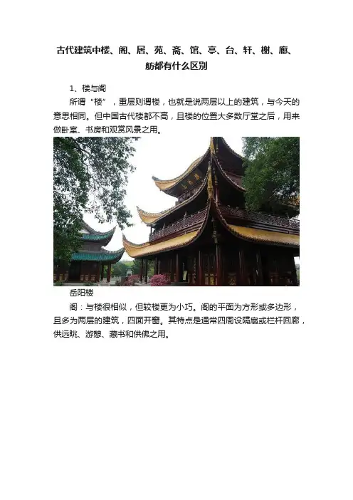 古代建筑中楼、阁、居、苑、斋、馆、亭、台、轩、榭、廊、舫都有什么区别