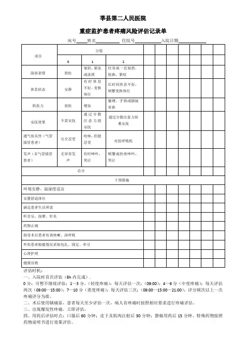 重症患者疼痛评估量表