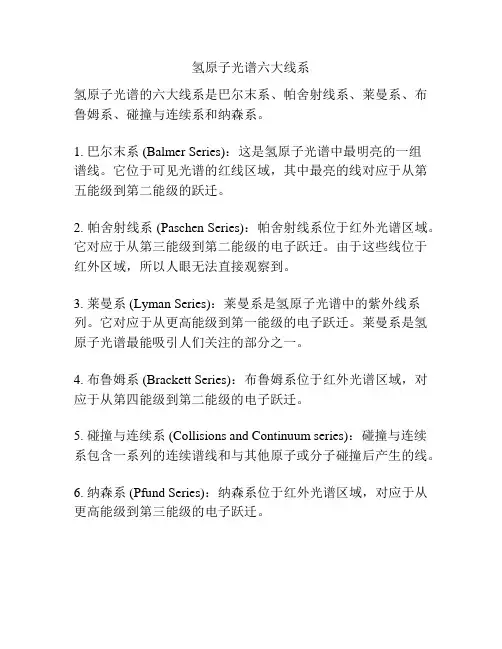 氢原子光谱六大线系