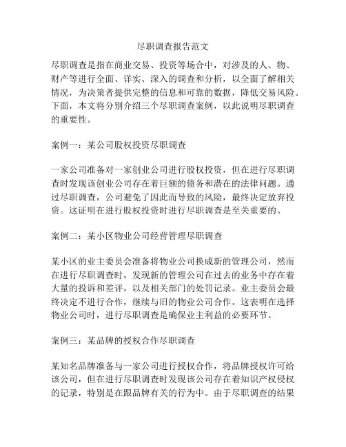 尽职调查报告范文