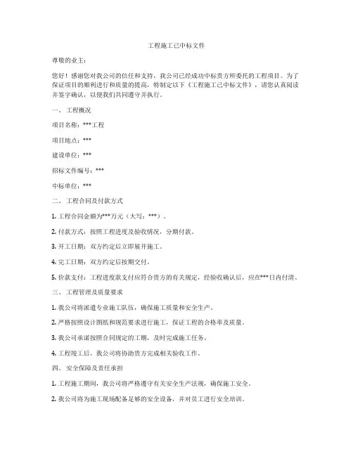 工程施工已中标文件