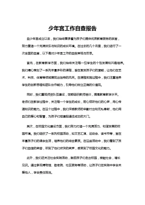 【自查报告】少年宫工作自查报告