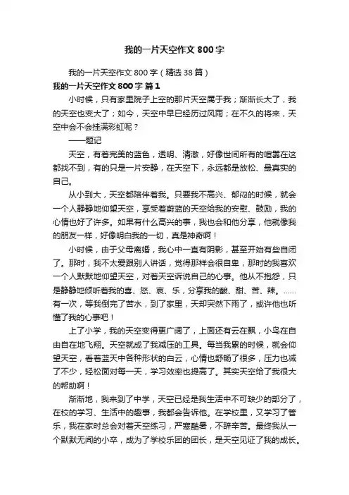 我的一片天空作文800字（精选38篇）
