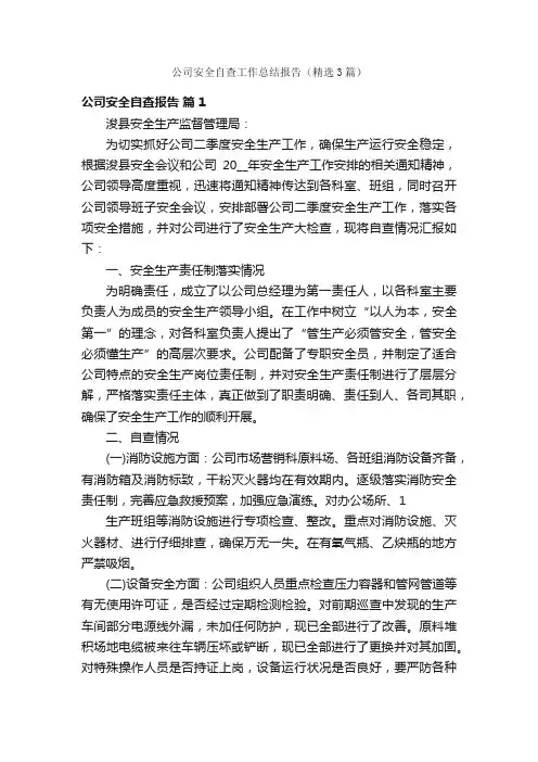 公司安全自查工作总结报告（精选3篇）