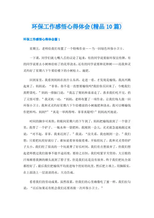 环保工作感悟心得体会(精品10篇)