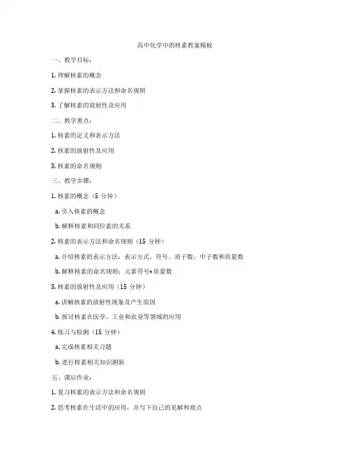 高中化学中的核素教案模板