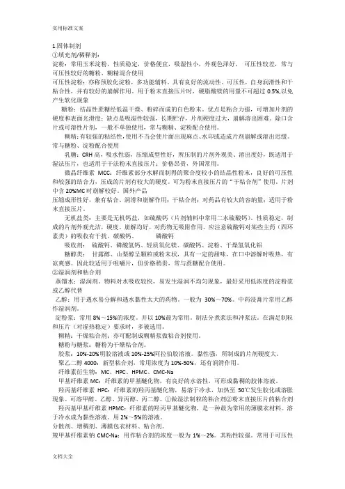 中药的制剂与剂型辅料大总结材料